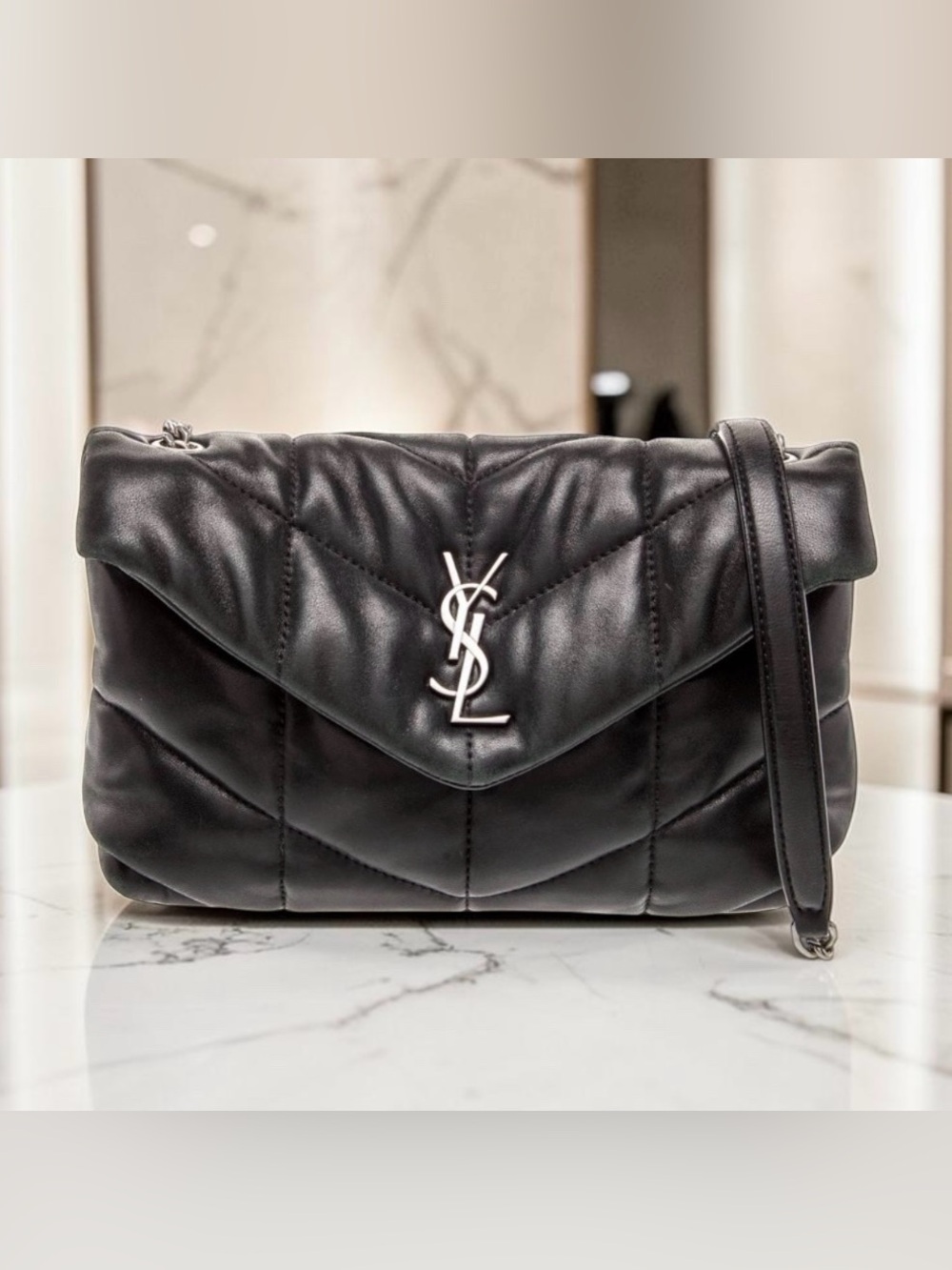 ✨🛍️ Saint Laurent Black Leather Quilted Toy Loulou Puffer with Silver YSL